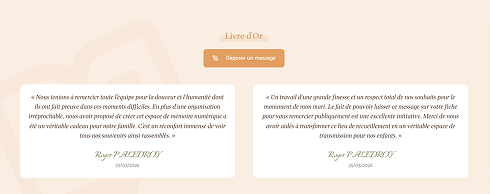 Capture d'écran détaillée d'un Livre d'Or participatif